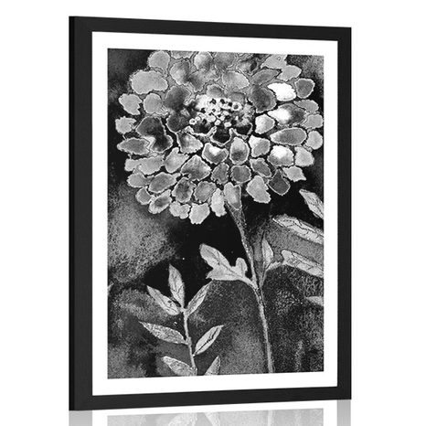 AFFICHE AVEC MONTURE DE BELLES FLEURS EN NOIR ET BLANC - NOIR ET BLANC - AFFICHES