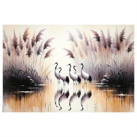 WANDBILD KRANICHE AM SCHILF - BILDER VON VÖGELN - BILDER