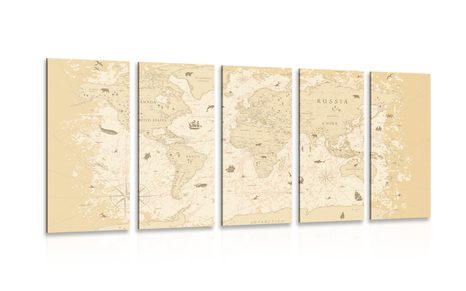 5-PIECE CANVAS PRINT MAP IN BEIGE DESIGN - PICTURES OF MAPS - PICTURES