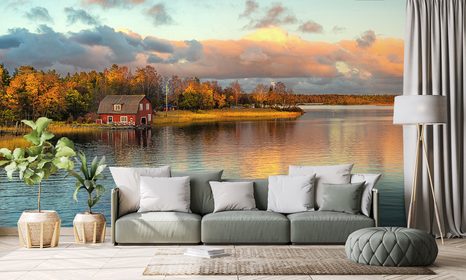 FOTOTAPETE SONNENUNTERGANG ÜBER DEM SEE - TAPETEN MIT NATURMOTIVEN - TAPETEN