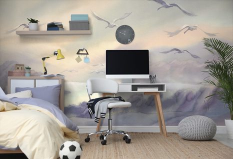 TAPETA PŘELET PTÁKŮ PŘES KRAJINKU - TAPETY PŘÍRODA - TAPETY