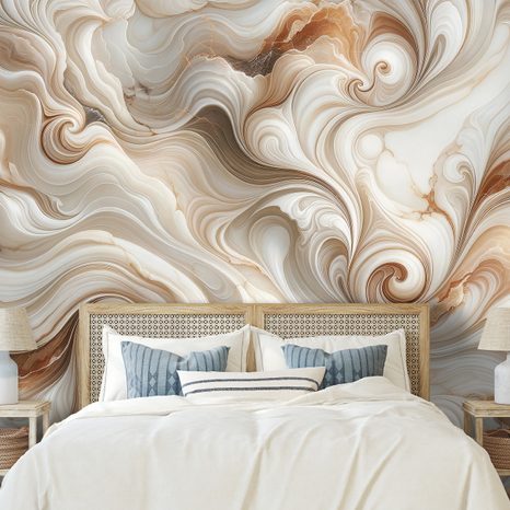 TAPETA HNĚDÉ ABSTRAKTNÍ VLNY - MRAMOROVÉ TAPETY - TAPETY