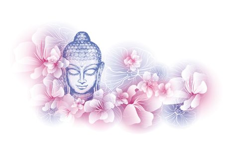 CARTA DA PARATI AUTOADESIVA – BUDDHA CON FIORI DI SAKURA - CARTA DA PARATI AUTOADESIVE - CARTA DA PARATI