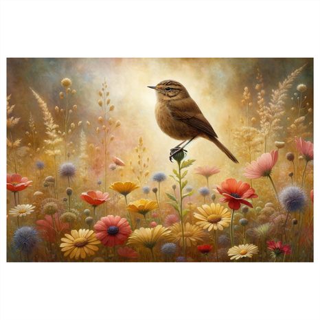 OBRAZ LETNÍ LOUKA S PTÁČKEM - OBRAZY PTÁCI - OBRAZY