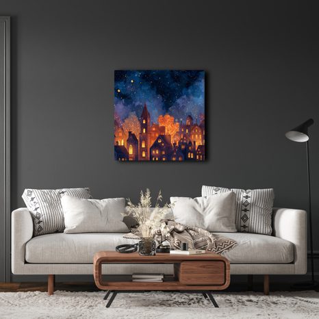 WANDBILD FESTLICHES NACHTMÄRCHEN - BUNTE HÄUSER - BILDER