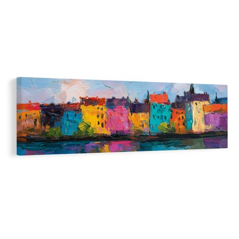 SLIKA ŽIVE BOJE GRADSKE SCENOGRAFIJE - ŠARENE KUĆE - SLIKE