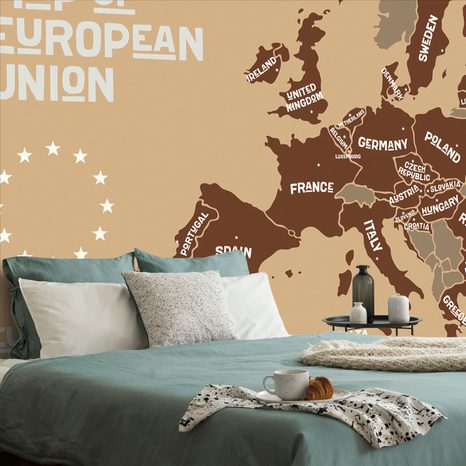 SELF ADHESIVE WALLPAPER BROWN MAP WITH THE NAMES OF EU COUNTRIES - SELF-ADHESIVE WALLPAPERS - WALLPAPERS