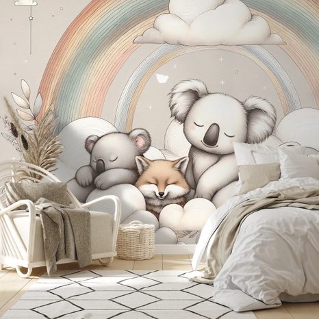 TAPETA DĚTSKÁ ZVÍŘÁTKA S DUHOU - DĚTSKÉ TAPETY - TAPETY