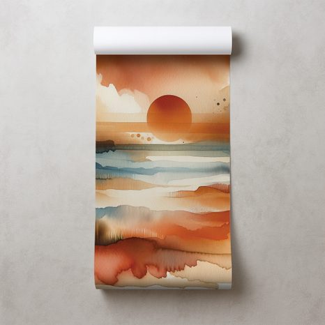 TAPETE ABSTRAKTER AQUARELL-SONNENUNTERGANG - TAPETEN SONNENAUFGANG UND SONNENUNTERGANG - TAPETEN