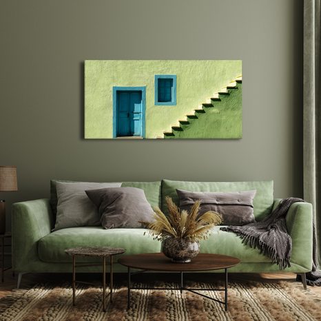 OBRAZ ZELENÁ FASÁDA S OKNEM - BAREVNÉ DOMY - OBRAZY