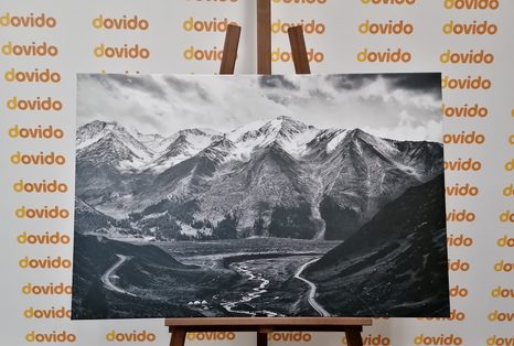 OBRAZ PIĘKNA GÓRSKA PANORAMA W WERSJI CZARNO-BIAŁEJ - OBRAZY CZARNO-BIAŁE - OBRAZY