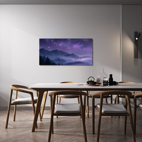 QUADRO SU TELA – NEBULOSA NOTTURNA TRA LE MONTAGNE - QUADRI MONTAGNE - STAMPE E QUADRI