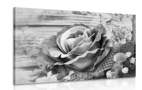 CANVAS PRINT VINTAGE ROSE IN BLACK AND WHITE - BLACK AND WHITE PICTURES - PICTURES