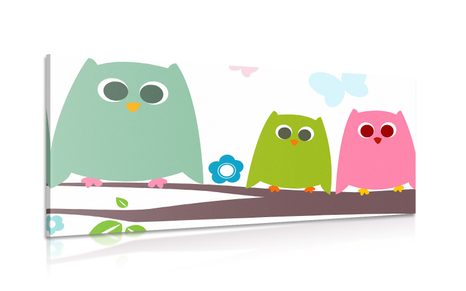TABLEAU SUR TOILE – CHOUETTES MIGNONNES - TABLEAUX POUR ENFANTS - TABLEAUX