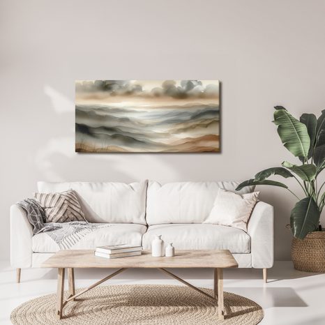 WANDBILD GEDÄMPFTE HÜGEL IM NEBEL - BILDER VON NATUR UND LANDSCHAFT - BILDER