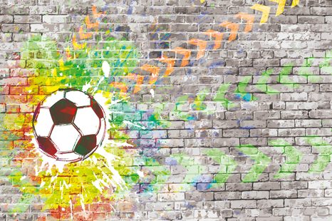 CARTA DA PARATI AUTOADESIVA – PALLA VINCENTE SU MURO DI MATTONI - CARTA DA PARATI AUTOADESIVE - CARTA DA PARATI