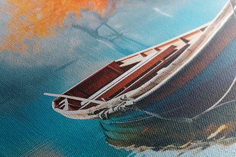 OBRAZ ČLUN NA OPUŠTĚNÉM JEZEŘE - OBRAZY JEZERA - OBRAZY