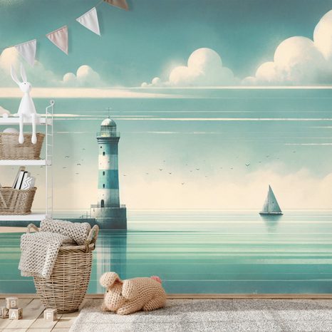 TAPETE LEUCHTTURM AUF RUHIGEM MEER - TAPETEN MEER UND STRAND - TAPETEN