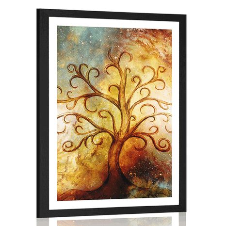 POSTER WITH MOUNT TREE OF LIFE WITH A SPACE ABSTRACTION - FENG SHUI - POSTERS