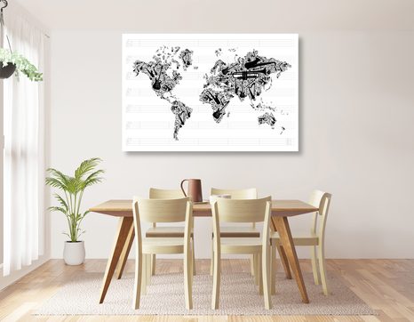 OBRAZ HUDEBNÍ MAPA SVĚTA V INVERZNÍ PODOBĚ - OBRAZY MAPY - OBRAZY