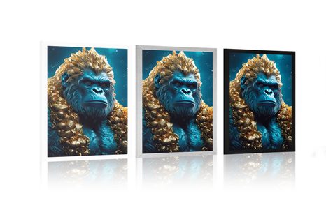 POSTER BLAU-GOLDENER GORILLA - HERRSCHER DES TIERREICHS - POSTER