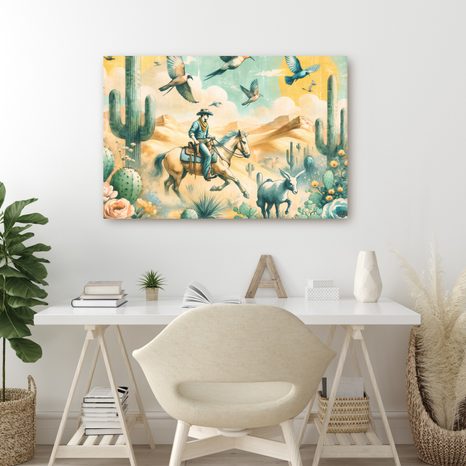 OBRAZ KOVBOJ V POUŠTNÍ KRAJINĚ - DĚTSKÉ OBRAZY - OBRAZY