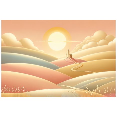 SELBSTKLEBENDE TAPETE PASTELLFARBENE LANDSCHAFT MIT KIRCHE - TAPETEN FELDER UND WIESEN - TAPETEN