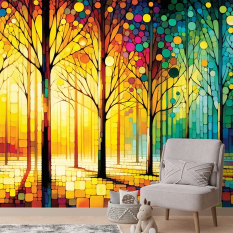 TAPETA BAREVNÁ LESNÍ MOZAIKA - TAPETY LES - TAPETY