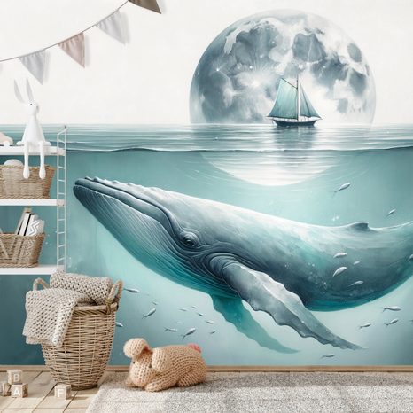 TAPETA VELRYBA POD MĚSÍČNÍM SVITEM - TAPETY MOŘŠTÍ ŽIVOČICHOVÉ - TAPETY