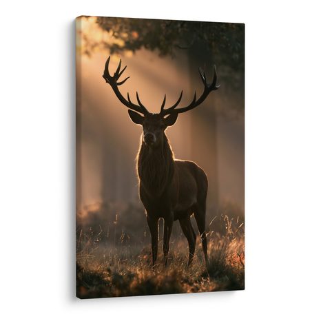 CANVASTAVLA MAJESTÄTISK HJORT I SKOGEN - TAVLOR MED HJORTAR - TAVLOR