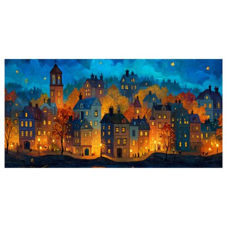 OBRAZ MĚSTO POD HVĚZDAMI - BAREVNÉ DOMY - OBRAZY