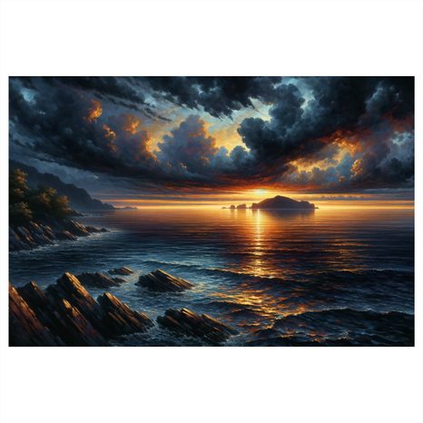 OBRAZ DRAMATICKÝ ZÁPAD SLUNCE NAD MOŘEM - OBRAZY MOŘE A PLÁŽ - OBRAZY