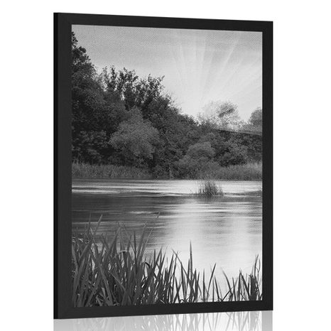 POSTER SUNRISE BY THE RIVER IN BLACK AND WHITE - BLACK AND WHITE - POSTERS