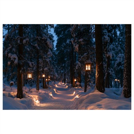 CANVASTAVLA SNÖTÄCKT SKOGSVÄG MED LJUS - JUL- OCH VINTERTAVLOR - TAVLOR