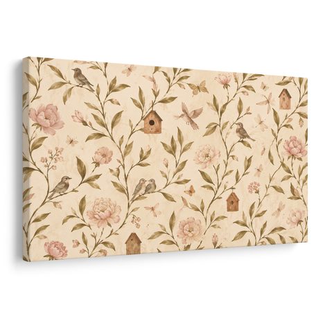 WANDBILD ZARTE VÖGEL ZWISCHEN BLÜTEN - BILDER BLUMEN - BILDER
