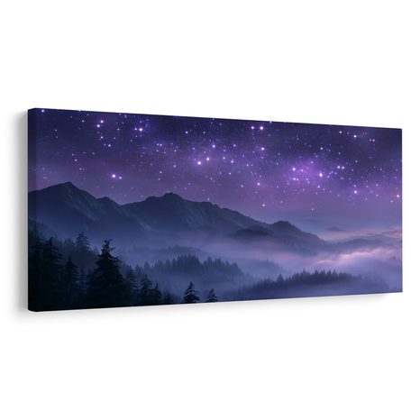 QUADRO SU TELA – NEBULOSA NOTTURNA TRA LE MONTAGNE - QUADRI MONTAGNE - STAMPE E QUADRI