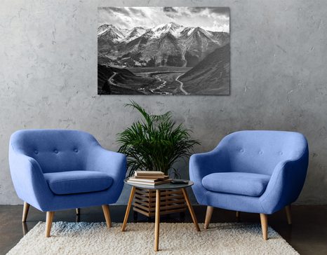 OBRAZ PIĘKNA GÓRSKA PANORAMA W WERSJI CZARNO-BIAŁEJ - OBRAZY CZARNO-BIAŁE - OBRAZY