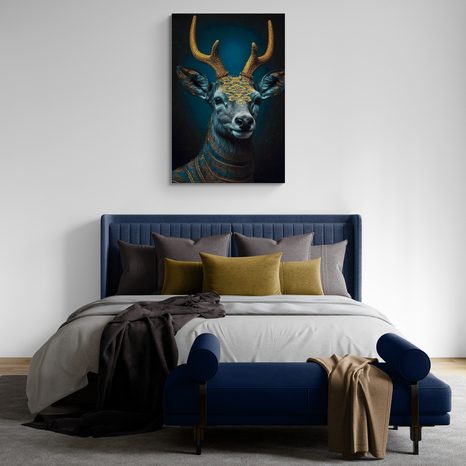 STAMPA SU TELA – CERVO BLU-ORO - QUADRI I DOMINATORI DEL REGNO ANIMALE - STAMPE E QUADRI