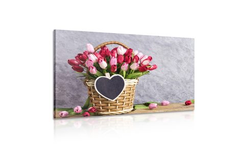 TABLOU LALELE ROȘII ÎNTR-UN COȘ DE LEMN - TABLOU FLORI - TABLOURI