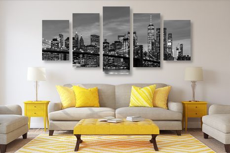 5-DIELNY OBRAZ OČARUJÚCI MOST V BROOKLYNE V ČIERNOBIELOM PREVEDENÍ - ČIERNOBIELE OBRAZY - OBRAZY