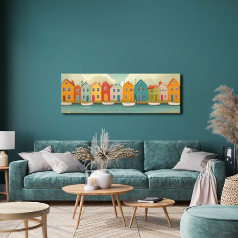 OBRAZ KVĚTINOVÁ KRAJINA S DOMKY - BAREVNÉ DOMY - PICTURES