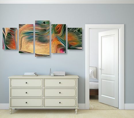 TABLEAU EN 5 PARTIES – ABSTRACTION PSYCHÉDÉLIQUE - PEINTURES ABSTRAITES - TABLEAUX