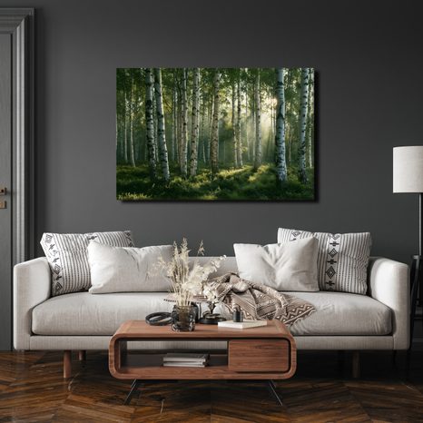 TABLEAU SUR TOILE – FORÊT DE BOULEAUX À L’AUBE - TABLEAUX FORÊT - TABLEAUX
