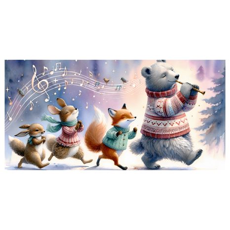 OBRAZ ZIMNÍ PRŮVOD ZVÍŘÁTEK S MELODIÍ - DĚTSKÉ OBRAZY ZVÍŘÁTKA - OBRAZY