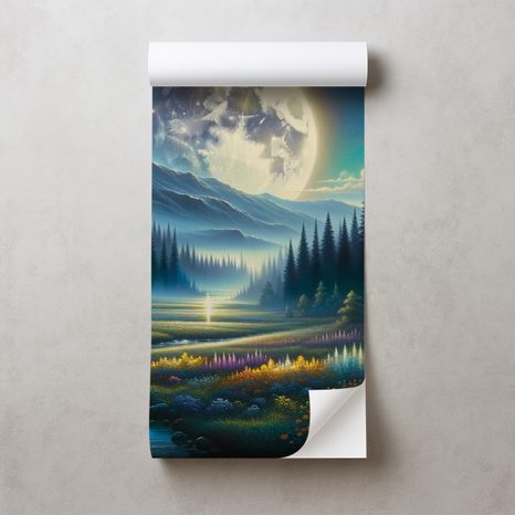 SAMOLEPÍCÍ TAPETA KOUZELNÁ NOČNÍ KRAJINA S MĚSÍCEM - ΤΑΠΕΤΣΑΡΊΑ ΔΙΆΣΤΗΜΑ ΚΑΙ ΑΣΤΈΡΙΑ - ΤΑΠΕΤΣΑΡΊΕΣ