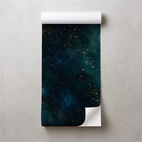 ZELFKLEVEND FOTOBEHANG DONKERBLAUWE ABSTRACTIE MET GOUD - FOTOBEHANG ABSTRACT - FOTOBEHANG