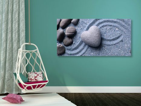 WANDBILD HERZ AUS STEIN AUF SAND - STILLLEBEN-BILDER - BILDER