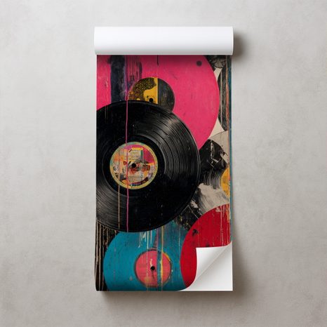 SAMOLEPILNA TAPETA PISANE RETRO VINILNE PLOŠČE - GLASBENE FOTOTAPETE - TAPETE
