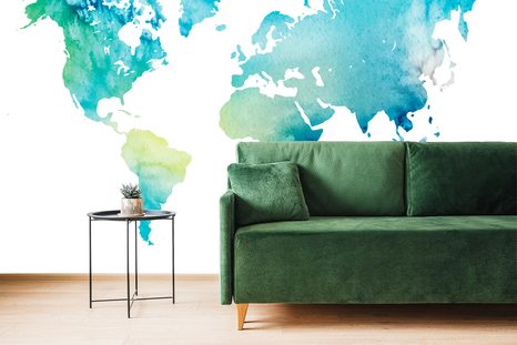 SAMOLEPÍCÍ TAPETA MAPA SVĚTA V AKVARELOVÉM PROVEDENÍ - SAMOLEPÍCÍ TAPETY - TAPETY