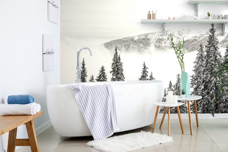 CARTA DA PARATI – ALBERI DI PINO INNEVATI BIANCO E NERO - CARTA DA PARATI BIANCO E NERO - CARTA DA PARATI